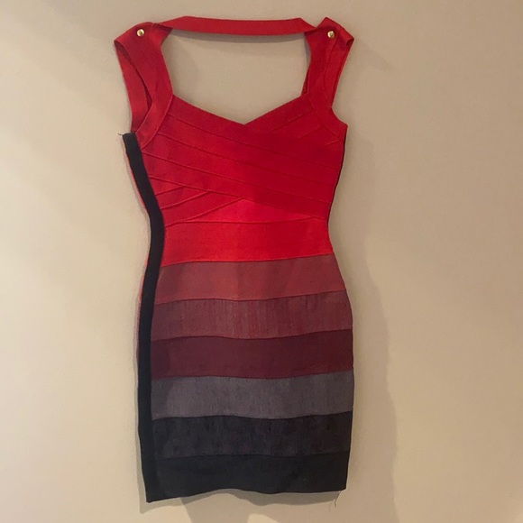 red ombre bandage dress HERVE LEGER RED OMBR DRESS SIZE MEDIUM